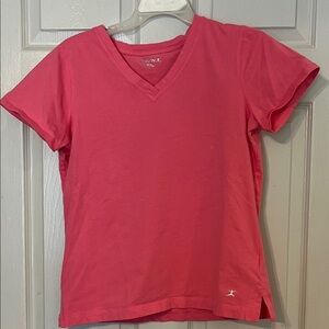 Danskin Pink Short Sleeve V-Neck Tee Medium (8-10)